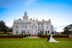 Bride and Groom on the lawn at Adare Manor, Co. Limerick