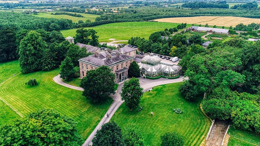 Aerial view of Kilshane House on a wedding day