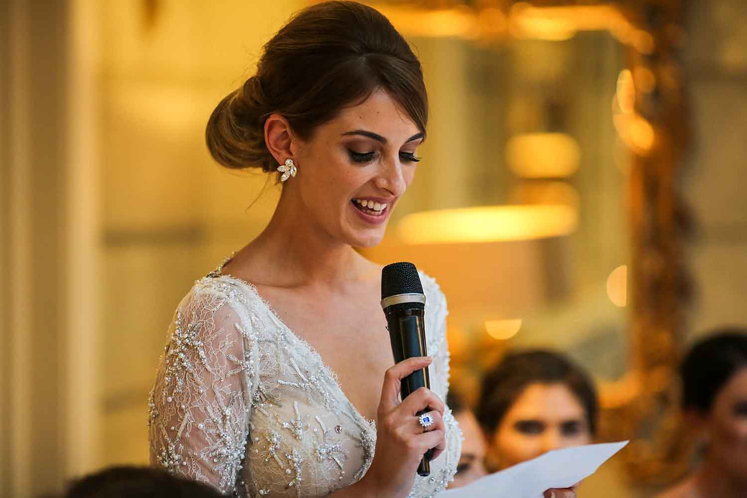 Bride making a speech on her wedding day