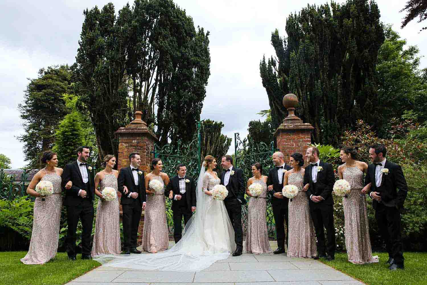 Wedding party the gardens of Tankardstown House