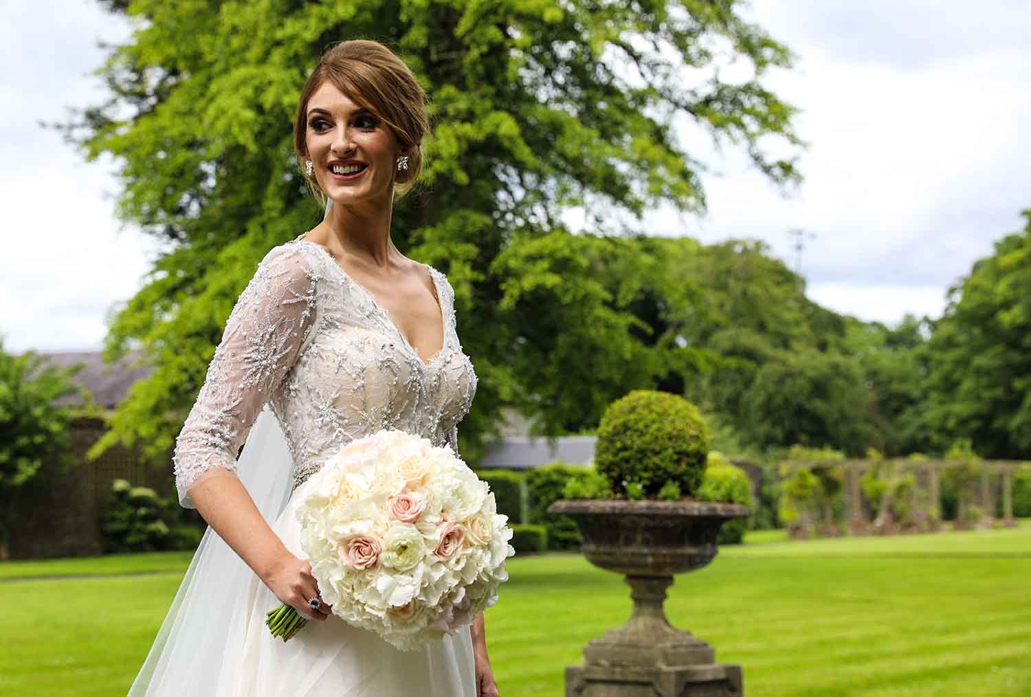 Portrait of bride in the gardens of Tankardstown House