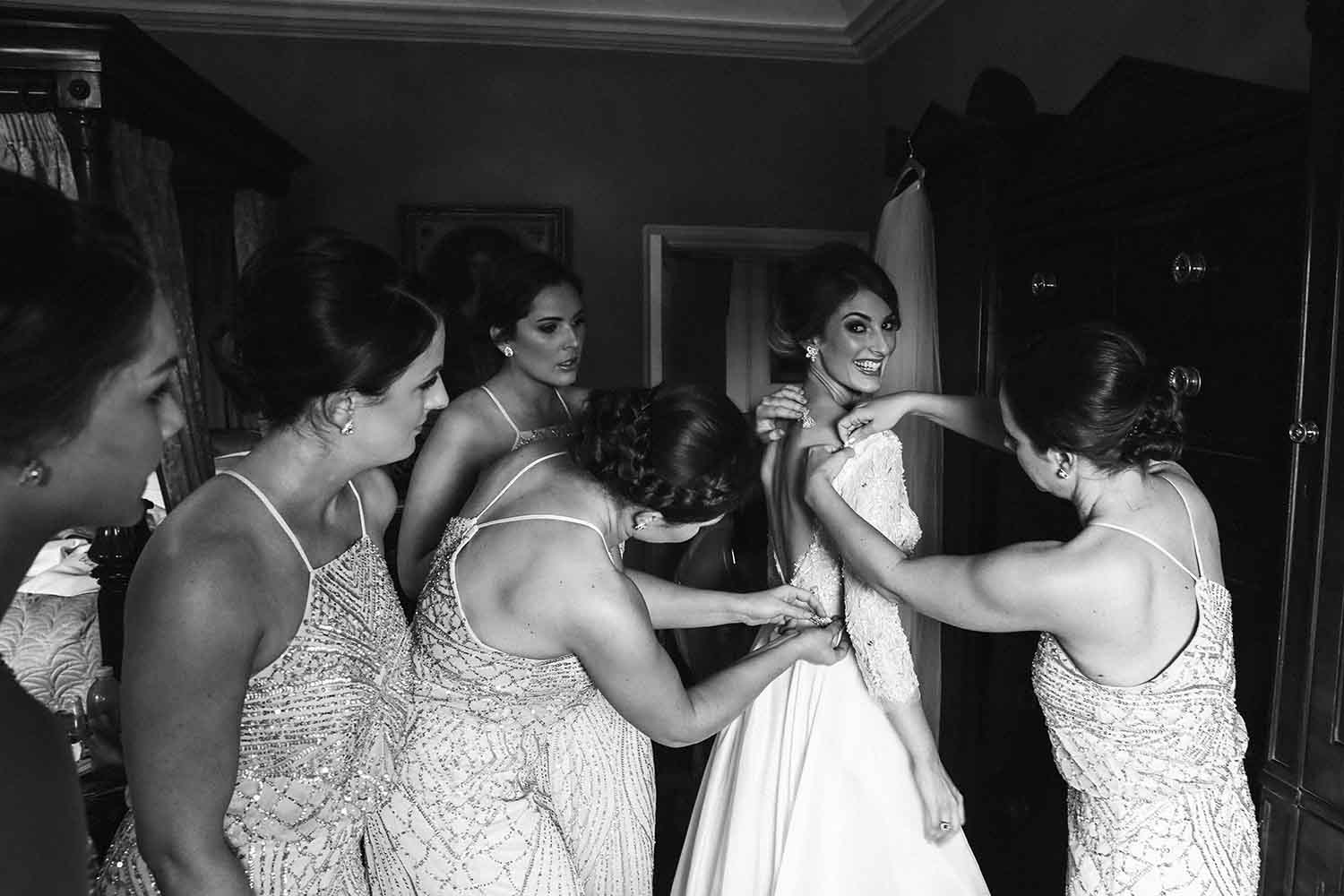 Bride and bridesmaids getting ready at Tankardstown House