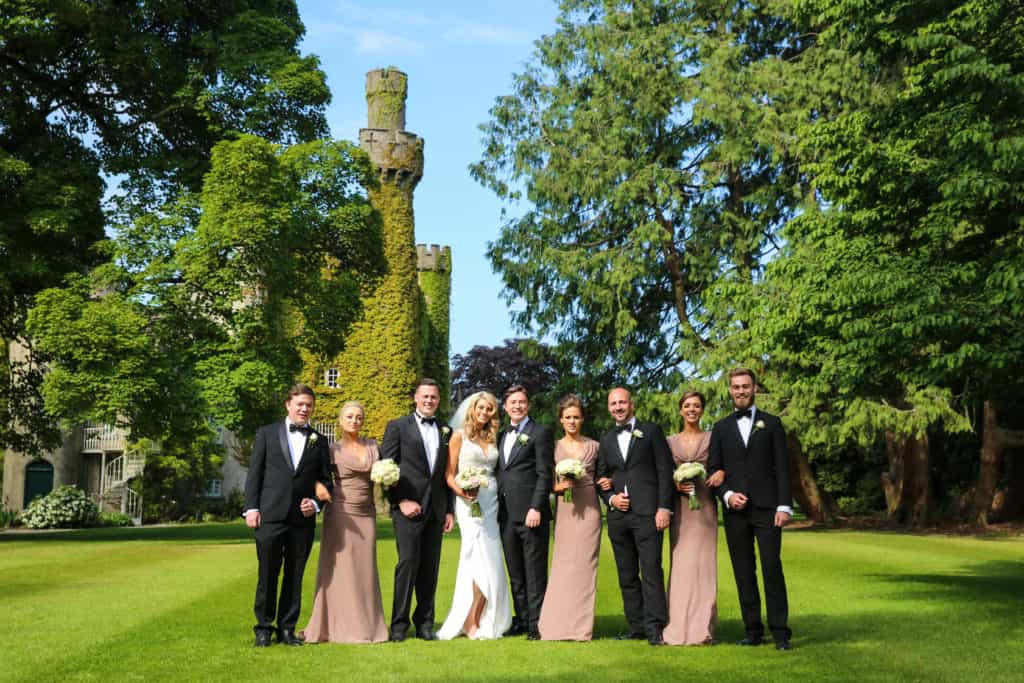 Bridal party on the lawn at Luttrellstown Castle