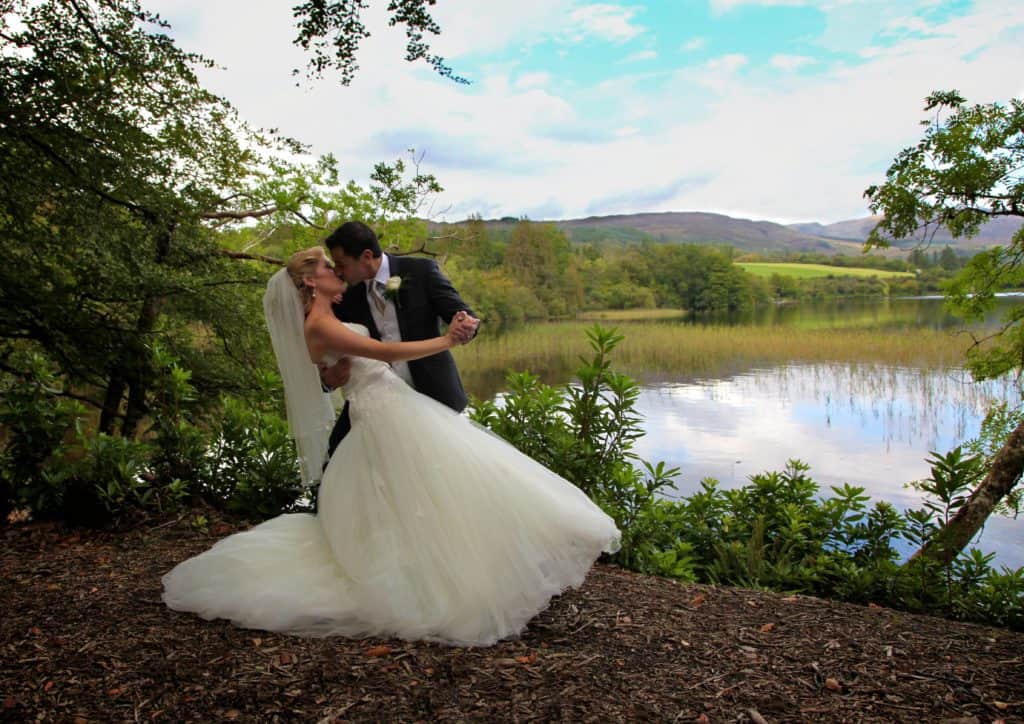 Bride and Groom in the grounds of Lough Eske Castle